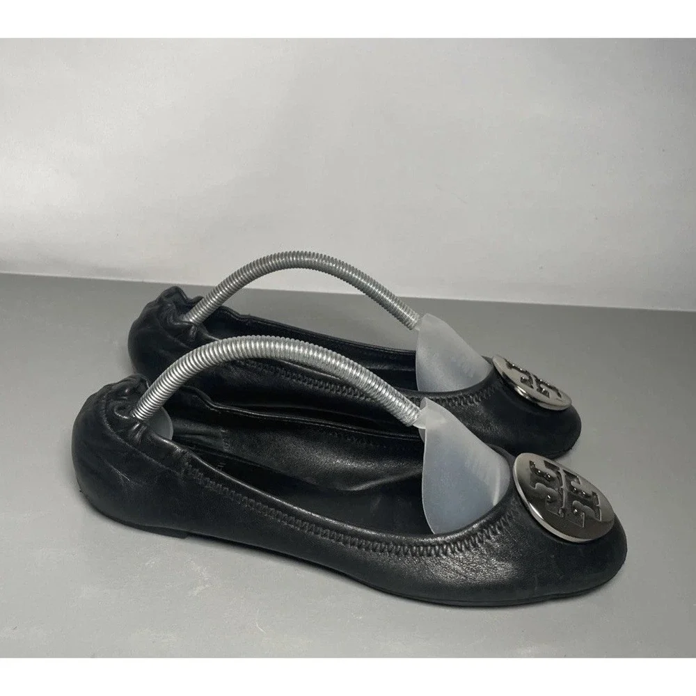 Tory Burch Minnie Black Leather Ballet Flats Size 8M